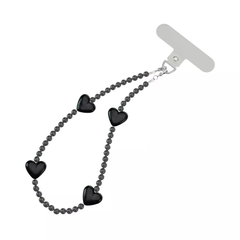 Black Heart Beaded Phone Lanyard Charm with Inset Tab