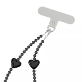 Black Heart Beaded Phone Lanyard Charm with Inset Tab