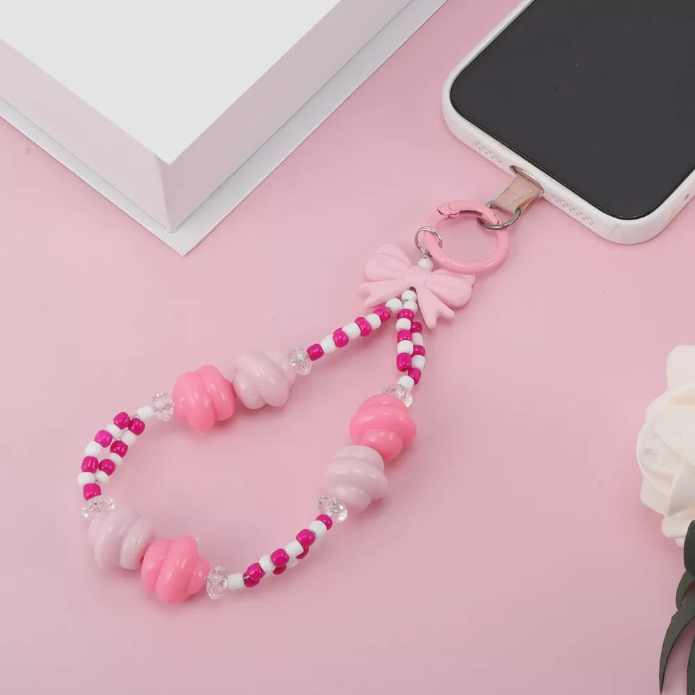 Bow Decor Beaded Phone Lanyard Charm