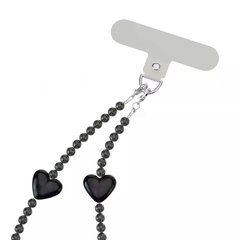 Black Heart Beaded Phone Lanyard Charm with Inset Tab