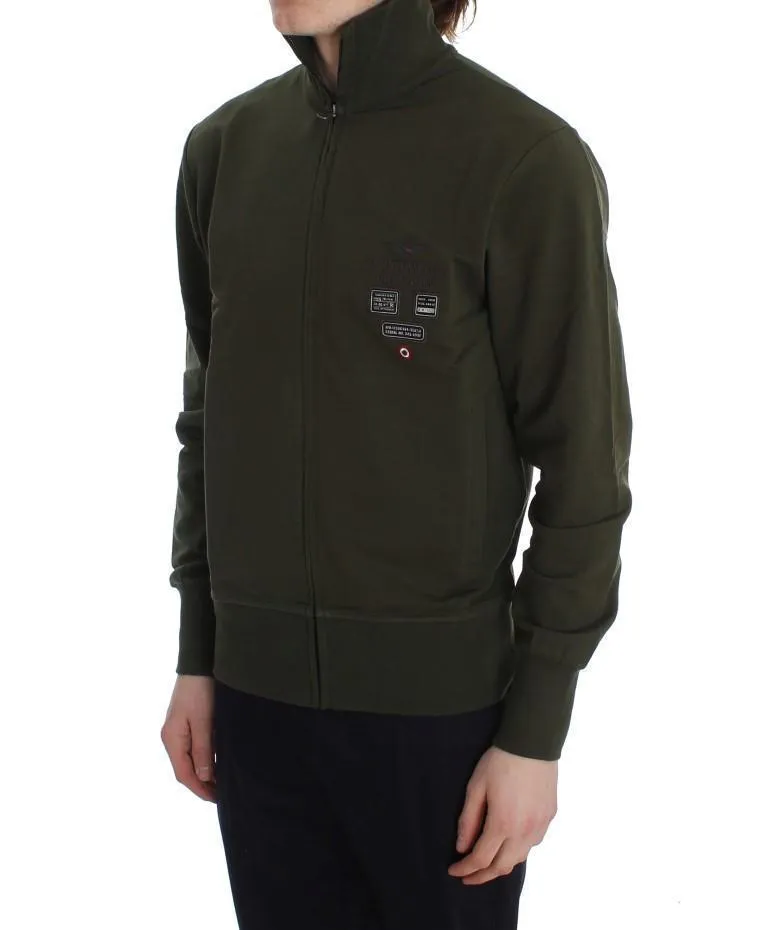 Green Cotton Stretch Full Zipper Sweater