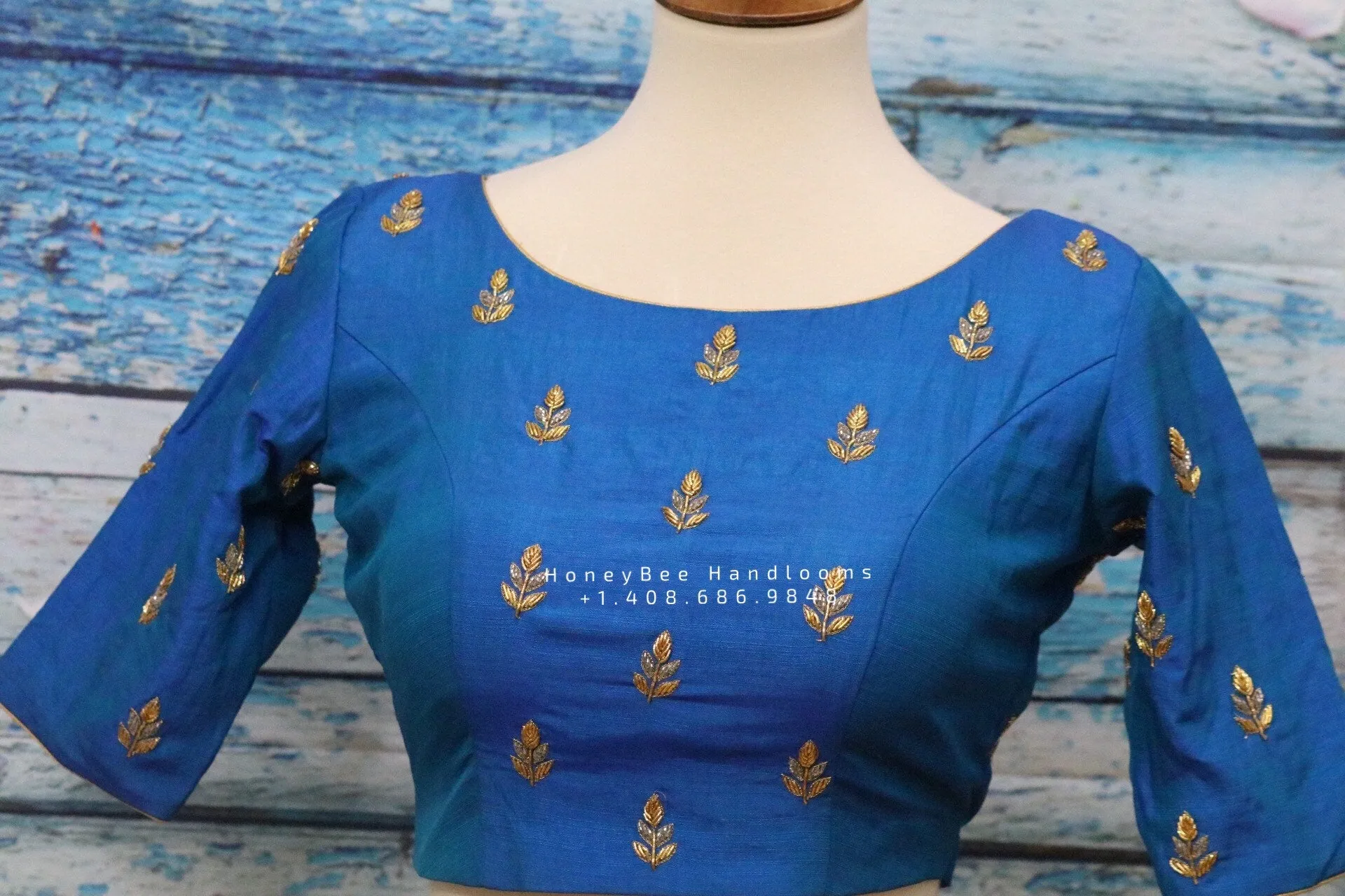 Maggam work designer blouse - Pattu Saree Blouse -Maggam work blouse - Kundan work blouse - Saree Blouse - blue Saree Blouse - blue Blouse